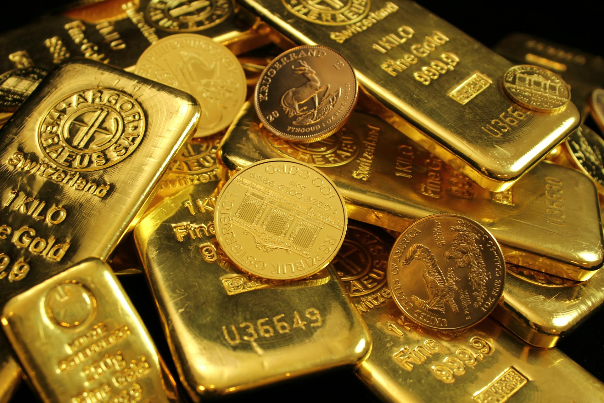 Gold bars representing physical gold mining investments